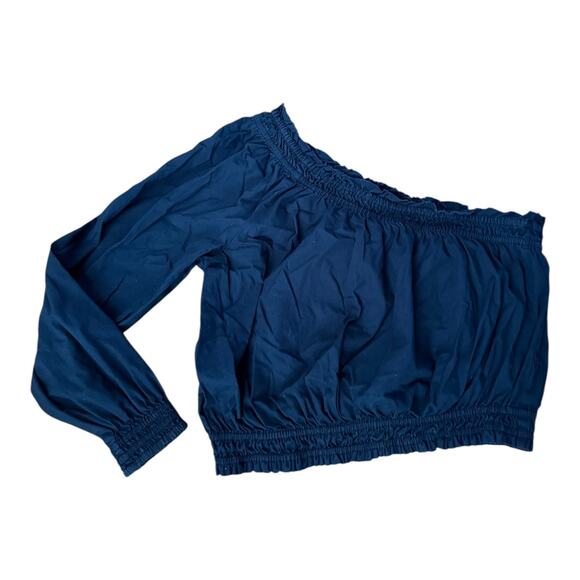 Free people sexy one sleeve crop top off shoulder top navy size small - Picture 7 of 8